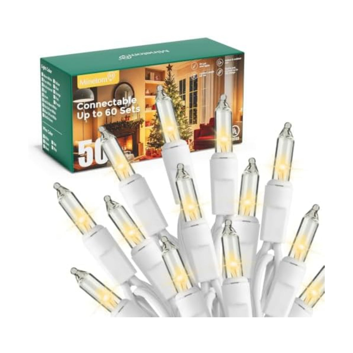 Minetom LED Clear Christmas String Lights, 50 Count 10 Feet LED Christmas Lights Bulb, Christmas Decorations Indoor, Christma Tree Lights for Indoor Outdoor Xmas Wedding Party Festival