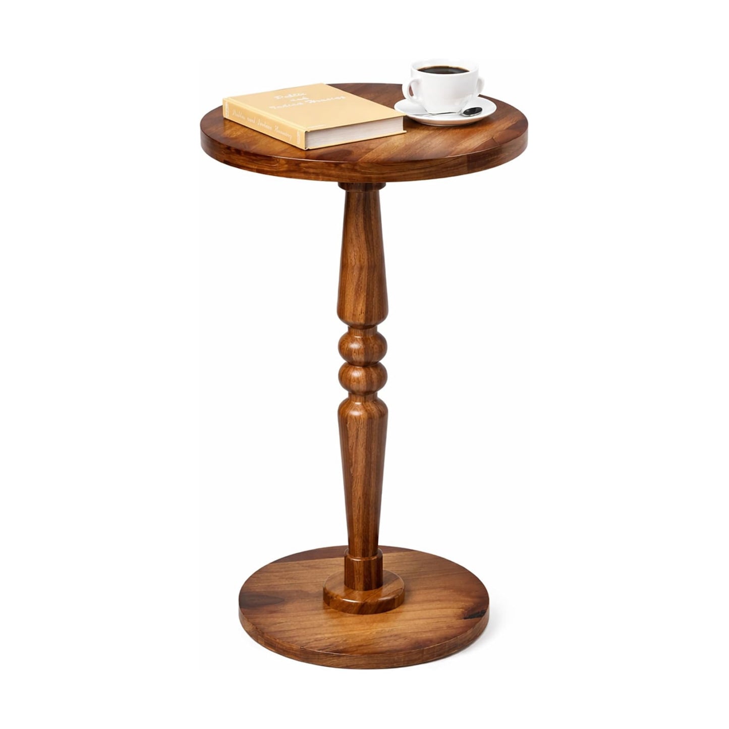 Small Wooden Round Side Table / Warm Brown