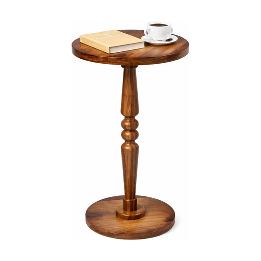 Small Wooden Round Side Table / Warm Brown