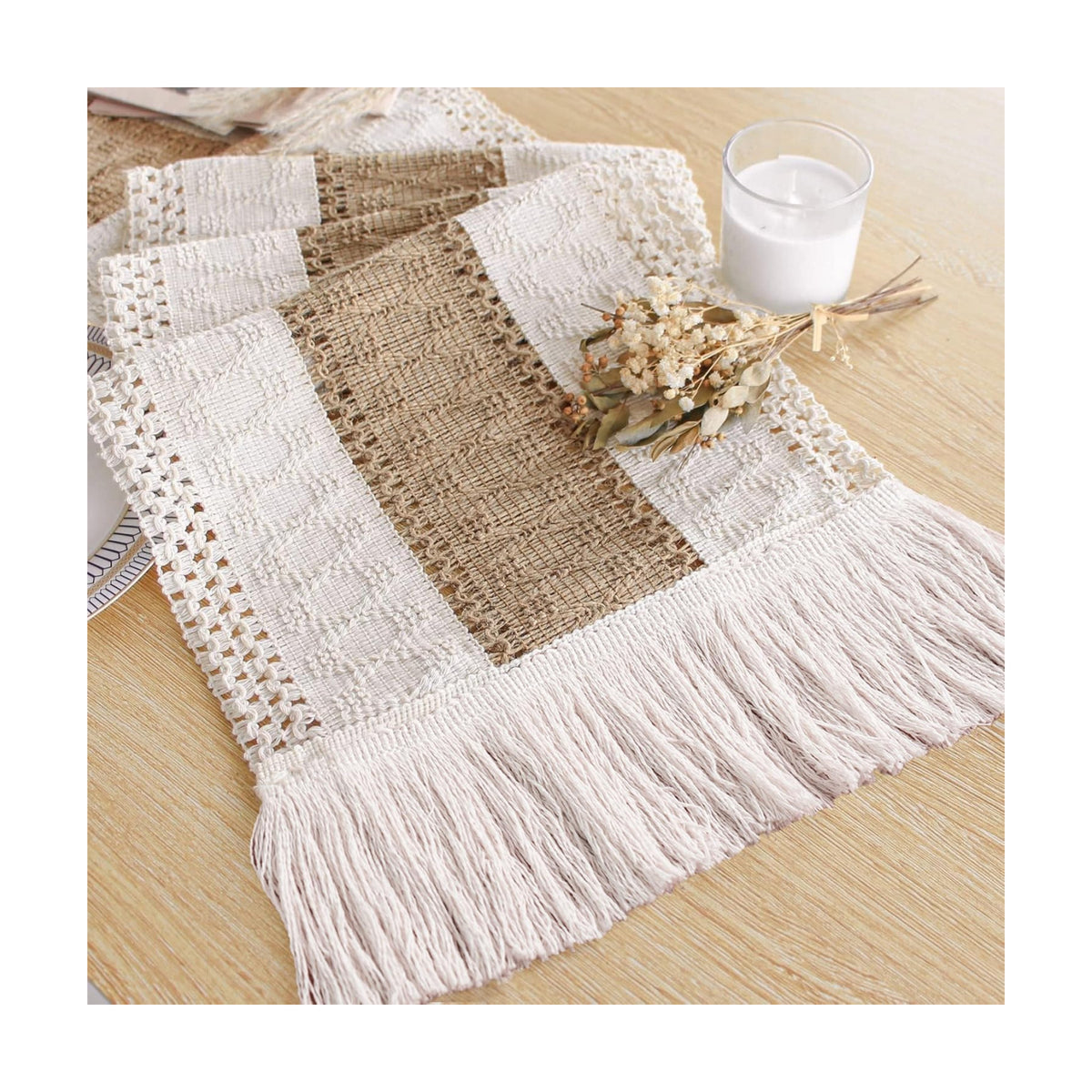 FEXIA Boho Table Runner for Fall Home Decor 12x72 Burlap with Tassels