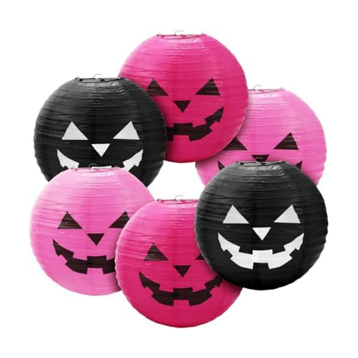 Blulu 6 Pieces Halloween Hanging Paper Lanterns Set Pumpkin Paper Jack-O'-Lantern for Halloween Spooky Home Party Decoration, 11.8 x 11 Inch (Pink,Black)