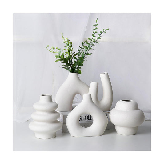 Ceramic Flower Vase Modern Nordic Boho Style Decorative Vases Home Decor / Warm White / Set of 5
