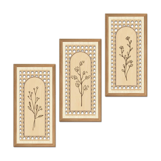 Boho Arch Wicker Wall Decor Unframed Rattan Wood Wall Art Minimalist / Botanical / 8 x 16 / Set of 3