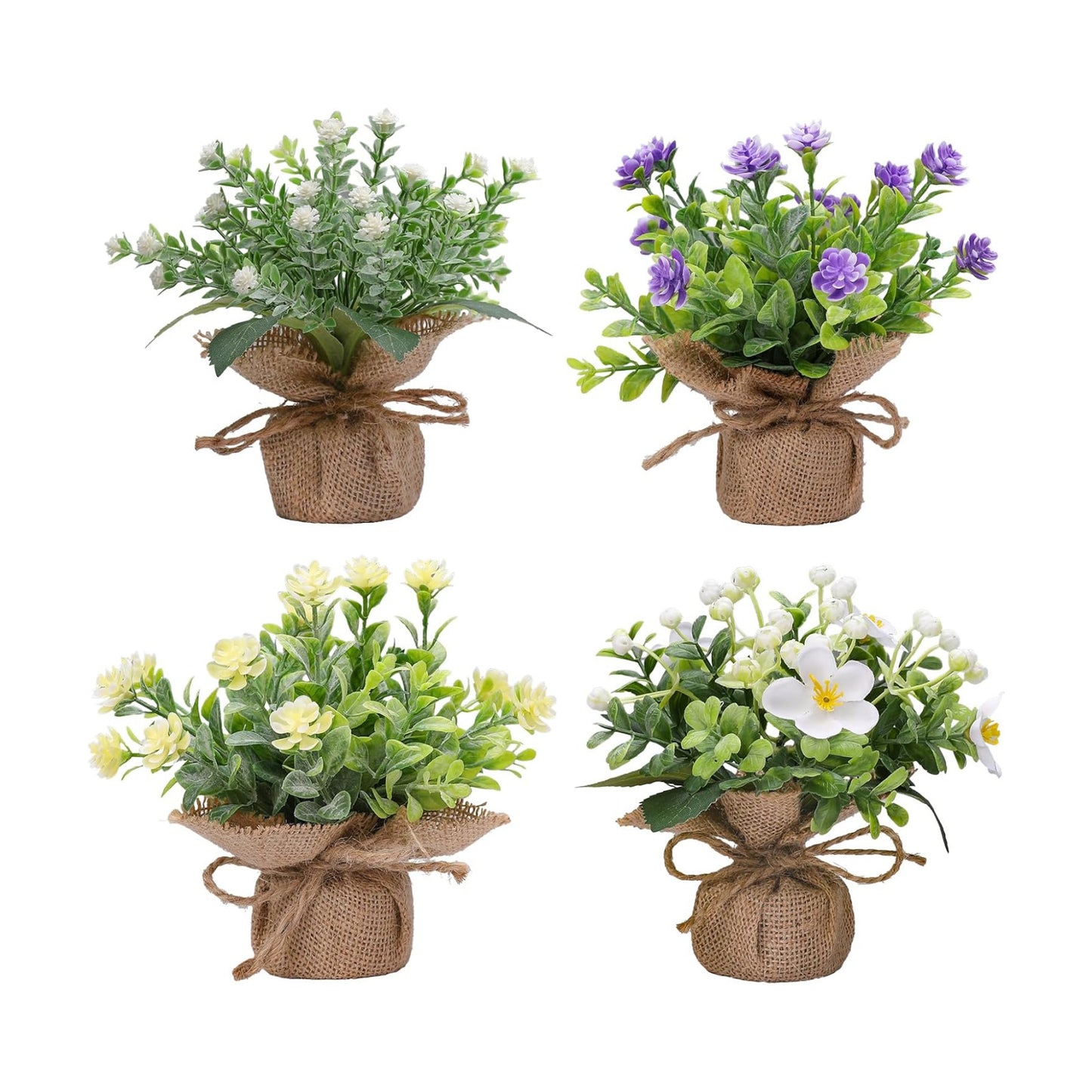 Mini Artificial Flowers Potted Plants / Set of 4