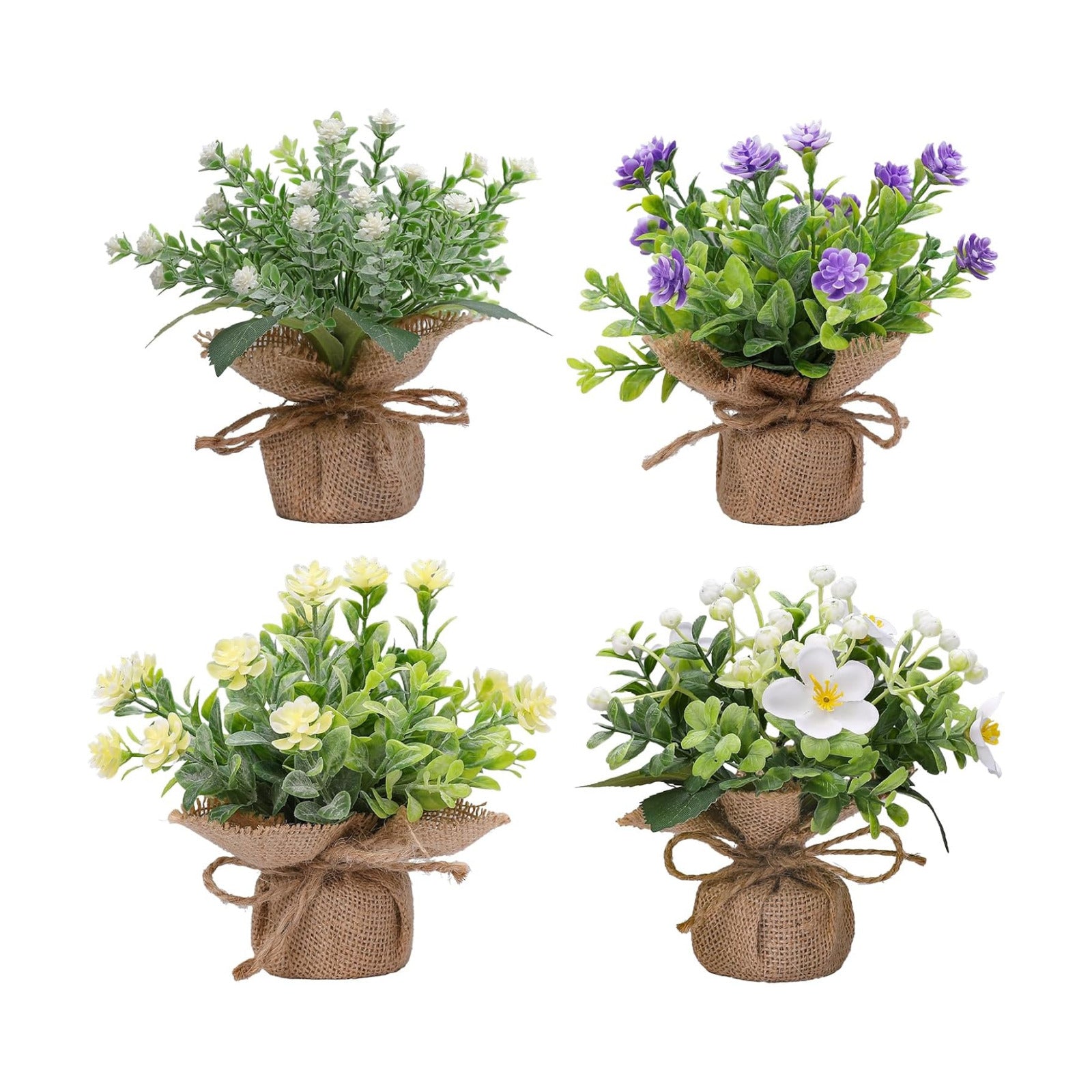 Mini Artificial Flowers Potted Plants / Set of 4