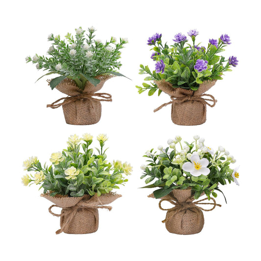 Mini Artificial Flowers Potted Plants / Set of 4