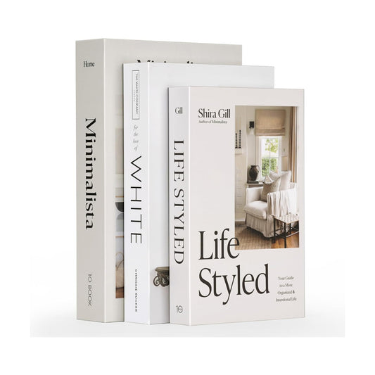 Large Faux Book Boxes / Gentle Glow | Ivory Blend / Set of 3