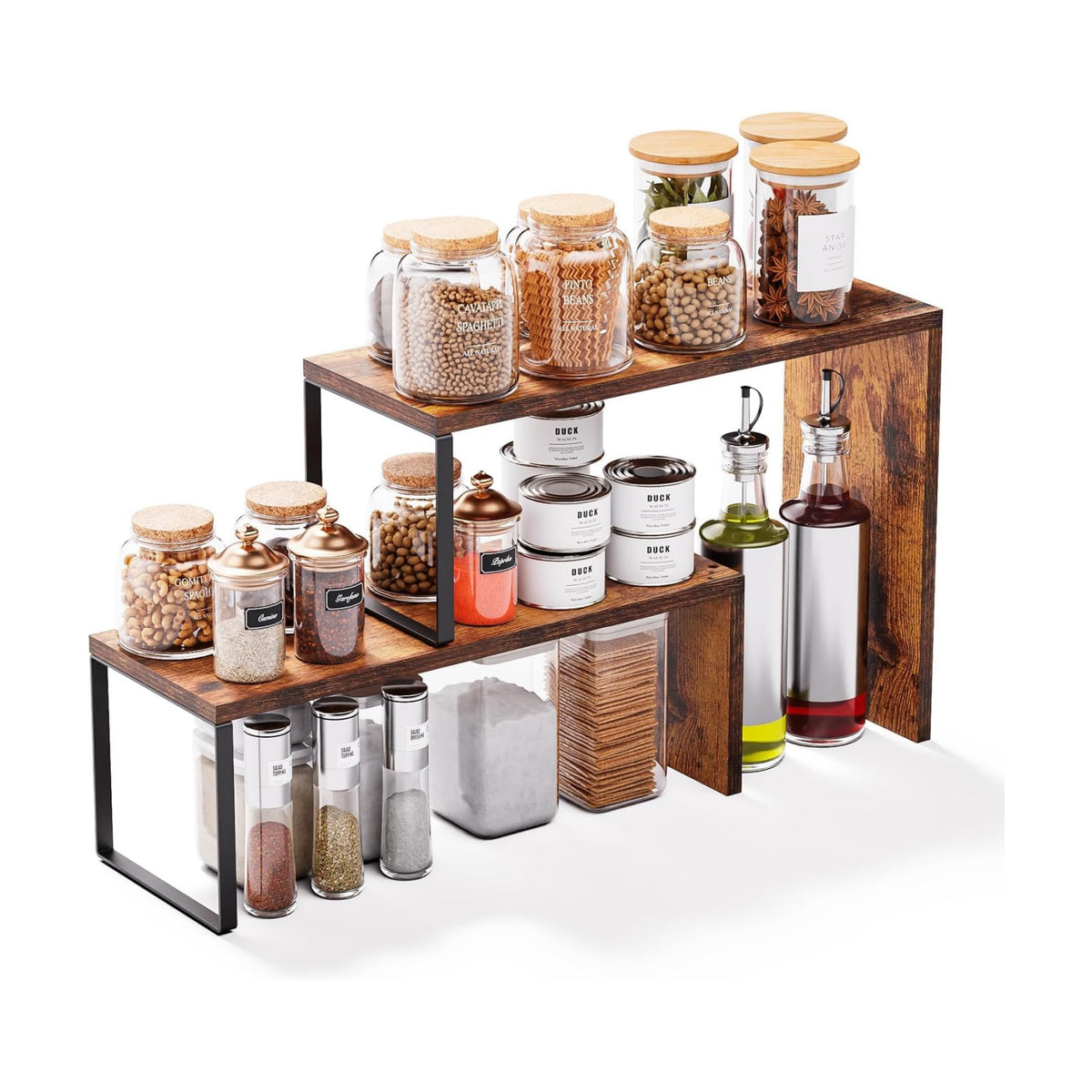 Kitchen Countertop Organizer, Spice Rack Cabinet Organizer Shelf Stackable Counter Corner Shelves Organization and