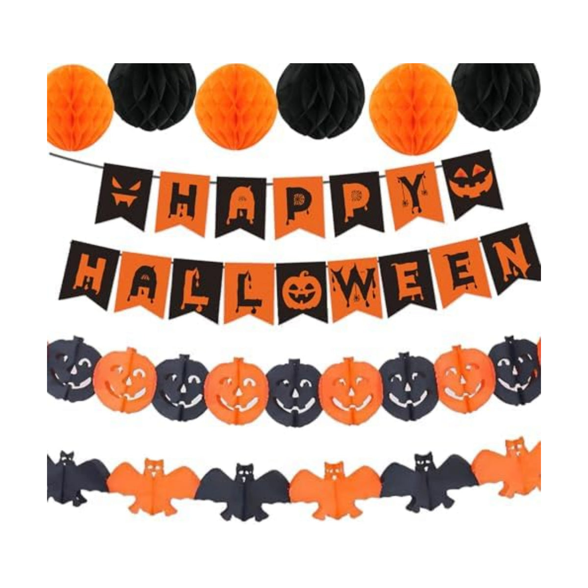 Halloween Party Decorations Happy Halloween Banner Black Orange Pumpkin Bats Decorations for Home Classroom Office Decorations ﻿