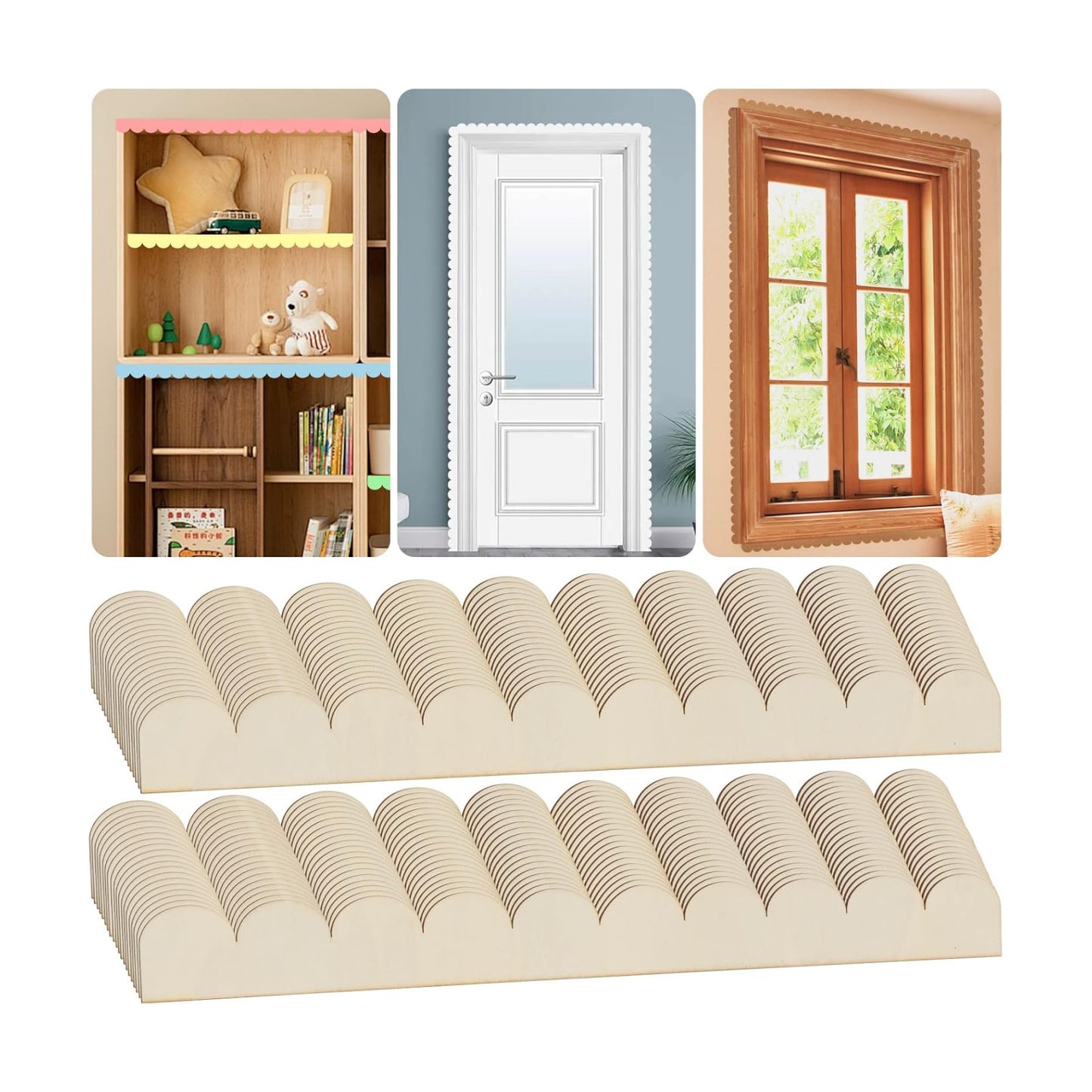 Unfinished Wood Decorative Scalloped Edge Molding Trim / 15.75 x 1.57 / Set of 40