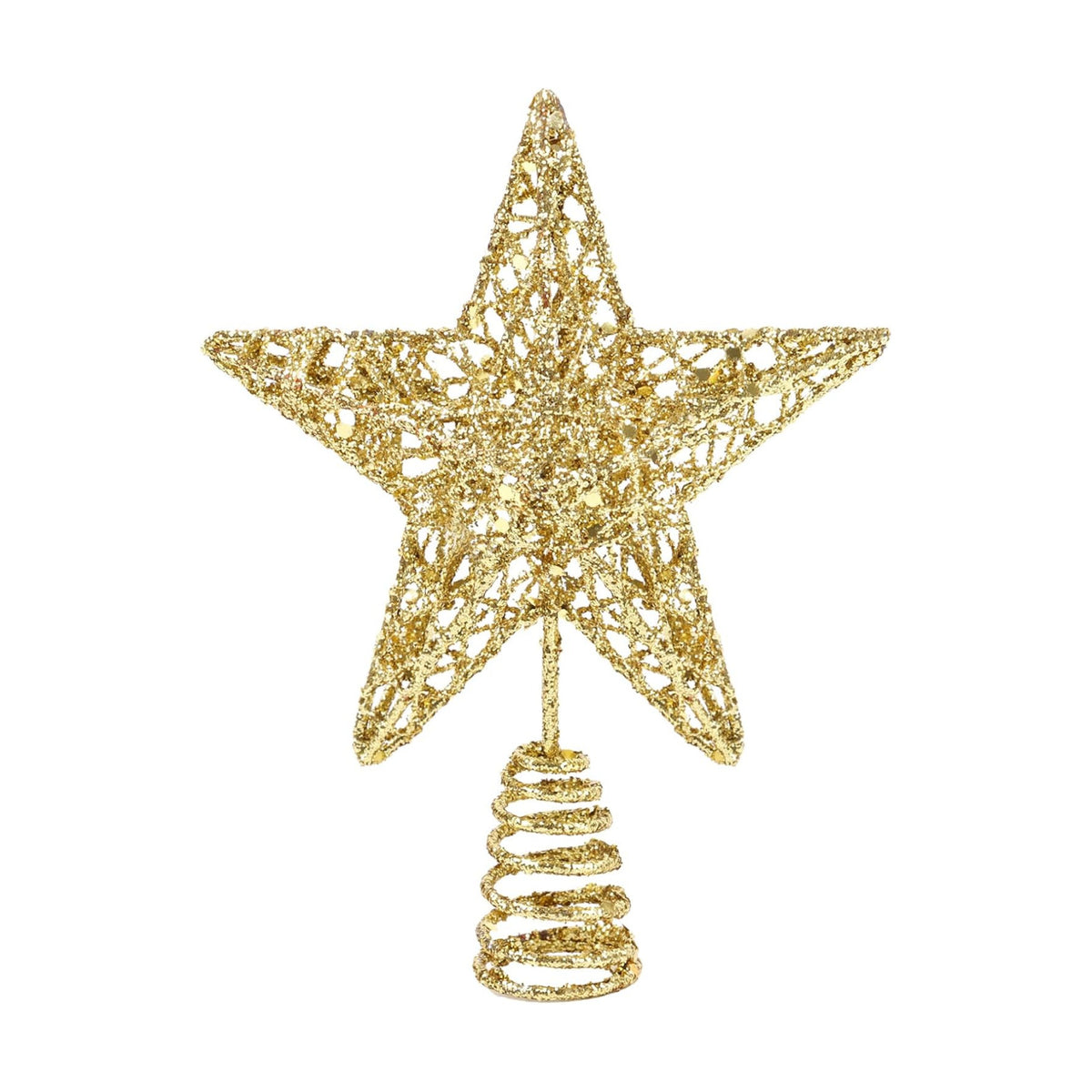 FOIMAS Christmas Star Tree Toppers, 5 Inch Gold Glitter Star Tree Topper Metal Hollow Treetop for Small Christmas Tree Indoor Party Home Decoration