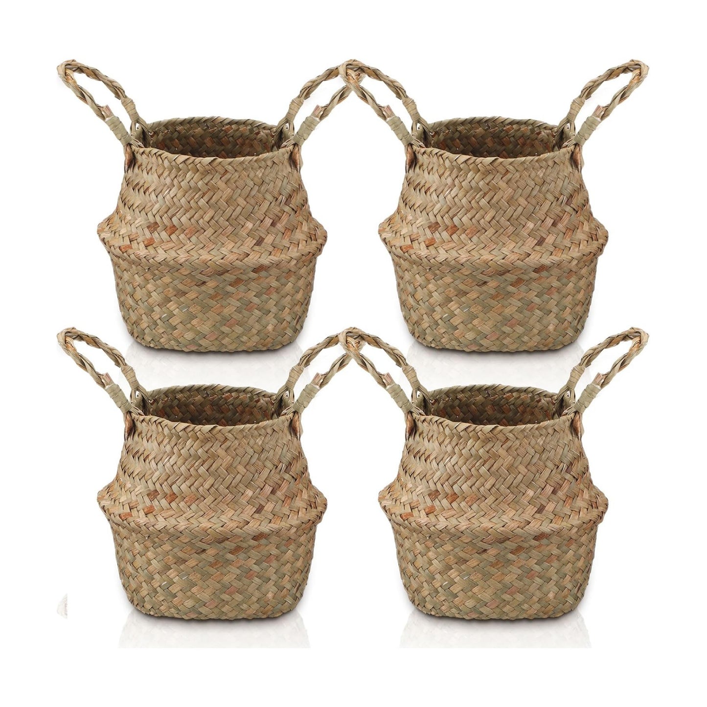 Woven Seagrass Baskets Belly Basket Folding Boho Plant Pot / Xxs,6.3''dx5.5''h / Natural / Set of 4