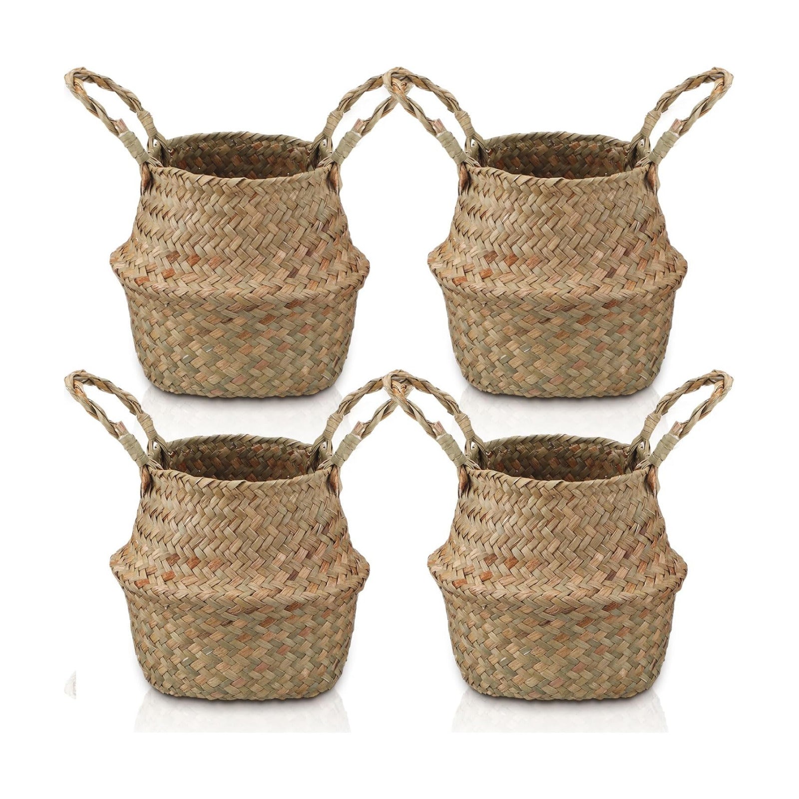 Woven Seagrass Baskets Belly Basket Folding Boho Plant Pot / Xxs,6.3''dx5.5''h / Natural / Set of 4