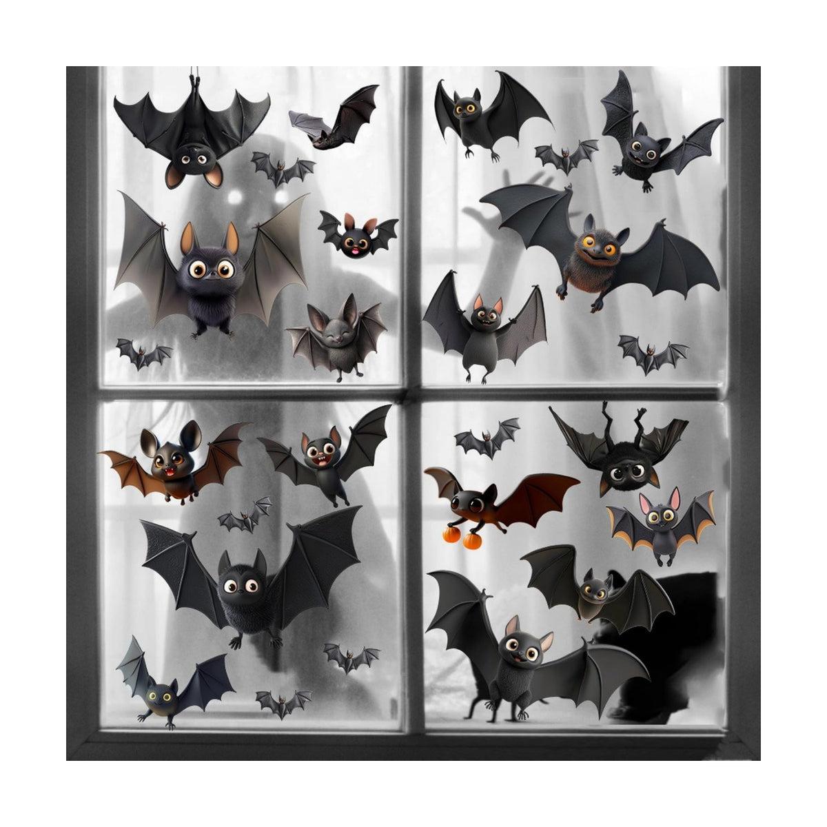 4 Sheets Halloween Decorations Window Clings Decals Cartoon Cute Bats Window Stickers for Glass Double Sided Printed Bat Windows Decal Decor for Home School Office Party Supplies