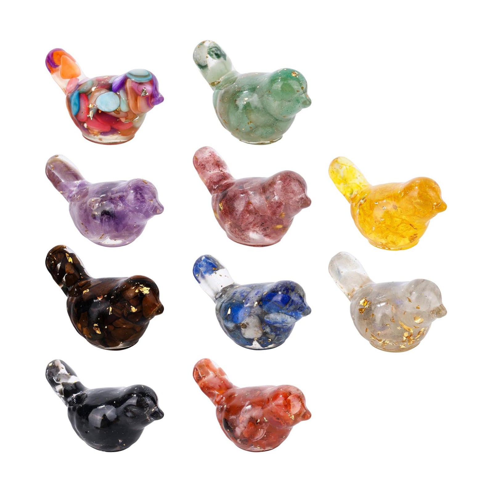 Crystal Gravel Bird Figurines / Set of 10