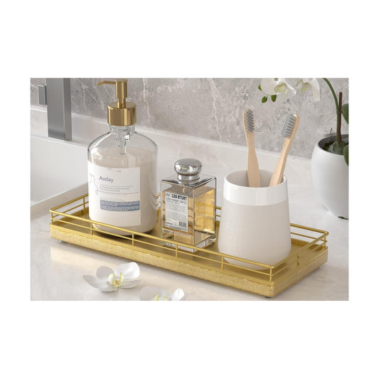 Oak Wooden 11.2" L Decorative Vanity Tray for Dresser Tops / All Golden / 11 x 4.3 x 1.5