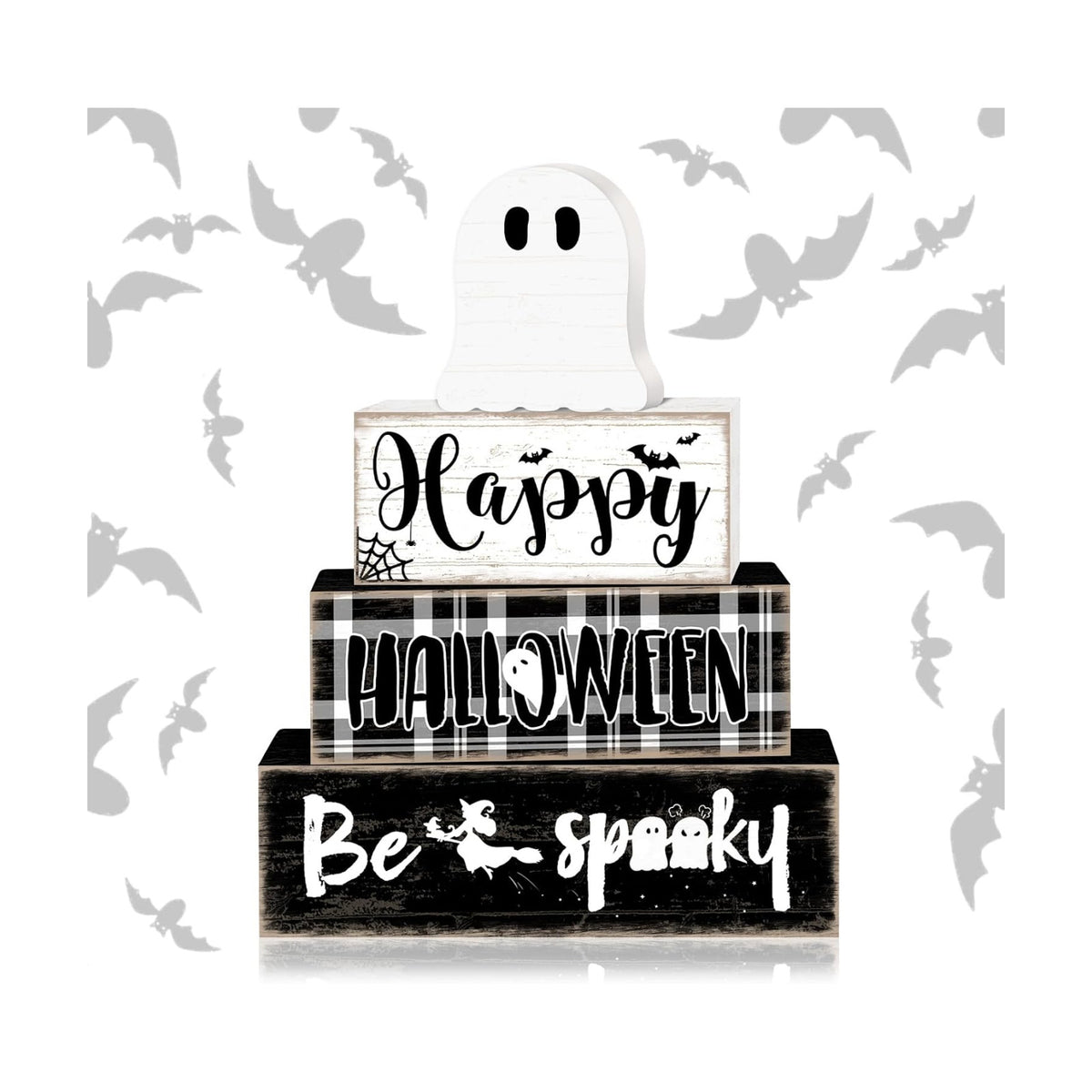 Britimes Halloween Ghost Tiered Tray Decor Set, 4 Pack, Wooden Table Sign