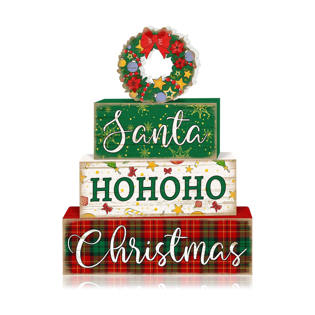 Britimes Christmas Santa Tiered Tray Decor Set, 4 Pack, Wooden Table Sign