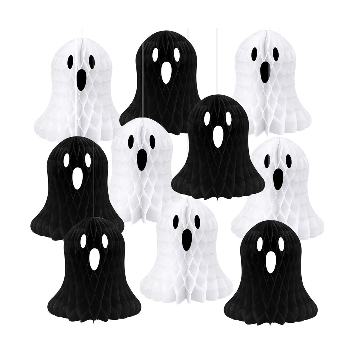 Halloween Ghost Decorations, 10 Pcs Black and White Honeycomb Decor