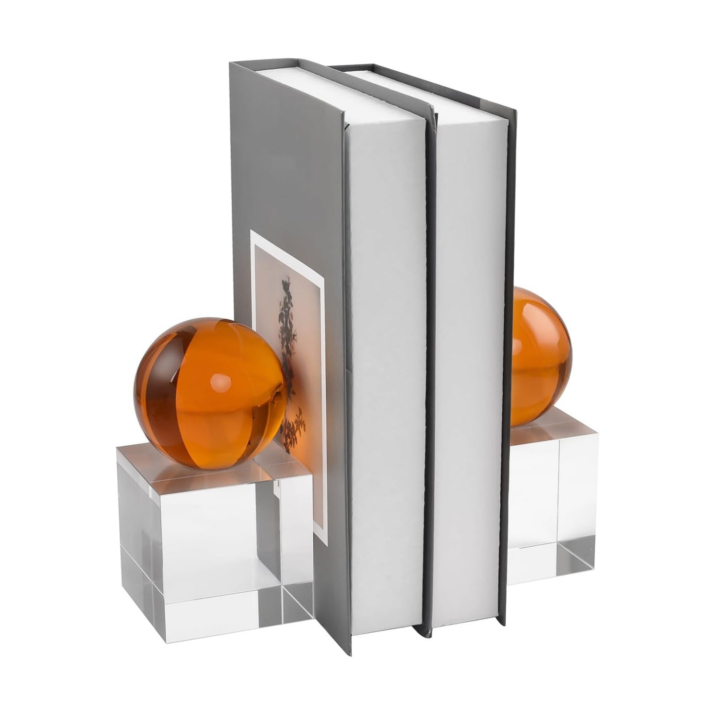 Crystal Bookends / 1 Pair of Decorative Tabletop Bookends / Amber