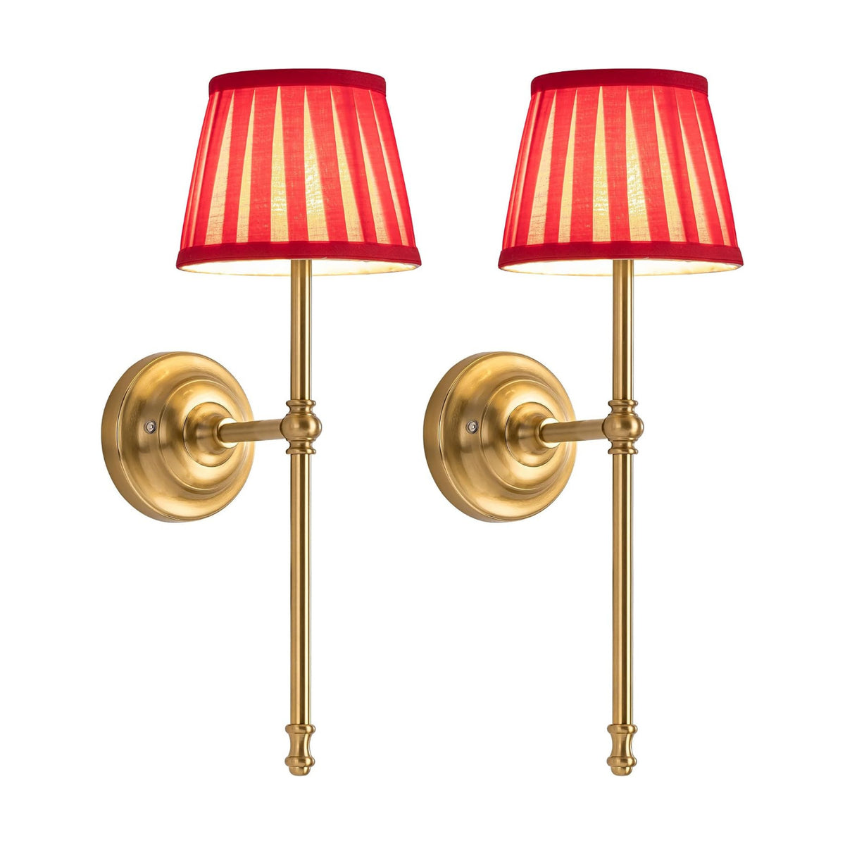 KDG Gold Cordless Wall Sconces Set of 2, Red Fabric LED Wall Lamps | Wireless Small Rechargeable Battery, Portable