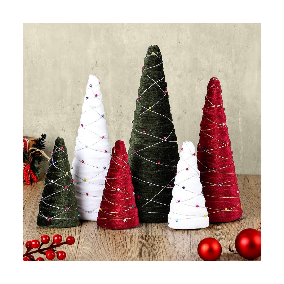 6 Pcs 12" 10" 6" Velvet Christmas Cone Tree Decorations Christmas Flocked Table Centerpieces Decor Farmhouse Tiered Tray Foam Ornaments Xmas Tree for Home Holiday Entryway Tabletop Centerpiece Decor