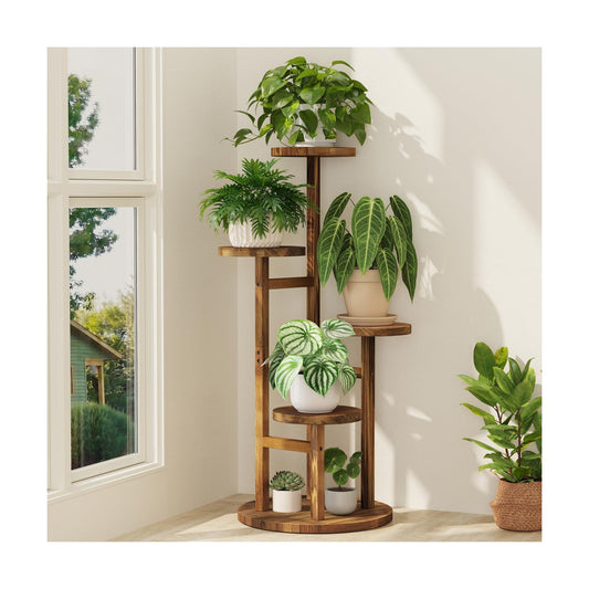 iDavosic.ly 4 Tier Wood Plant Stand Indoor Outdoor Corner Tall Shelf, Brown | Sturdy Tiered Orchid Display Rack
