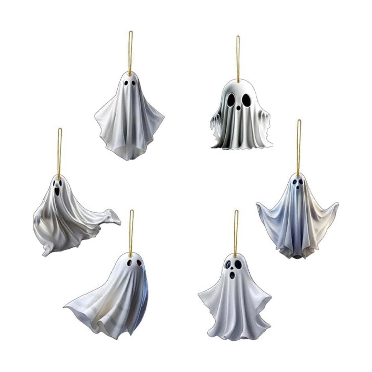 6 Pcs Halloween Hanging Ornaments for Tree Cute White Little Ghost Designs Halloween Spooky Acrylic Pendants Cartoon Ghost Hanging Ornaments Decorative for Holiday Party Craft Supplies