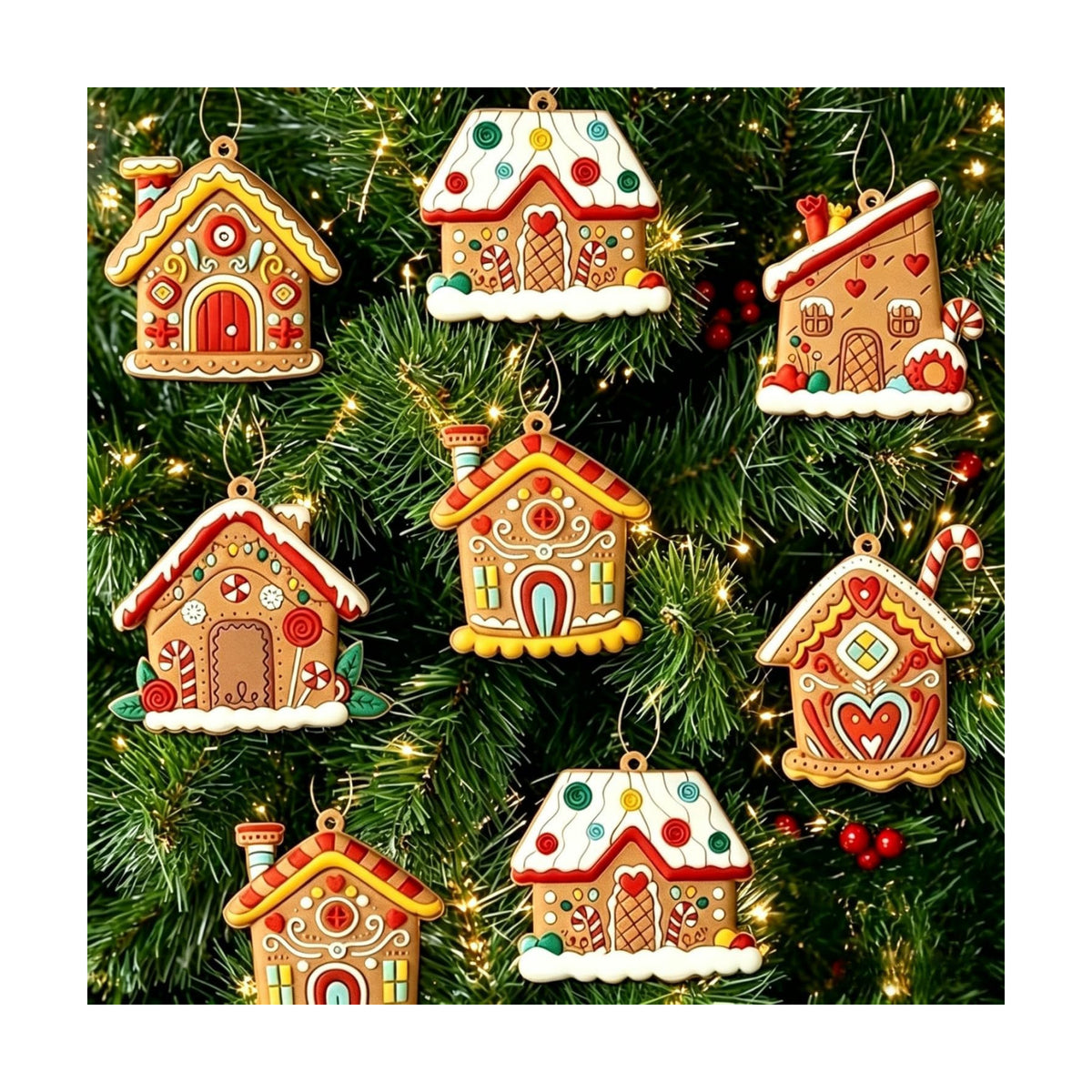 6Pcs Gingerbread House Ornament, Christmas Tree Ornament Rustic Farmhouse Gingerbread House Decor House Pendants for Holiday Party Favor