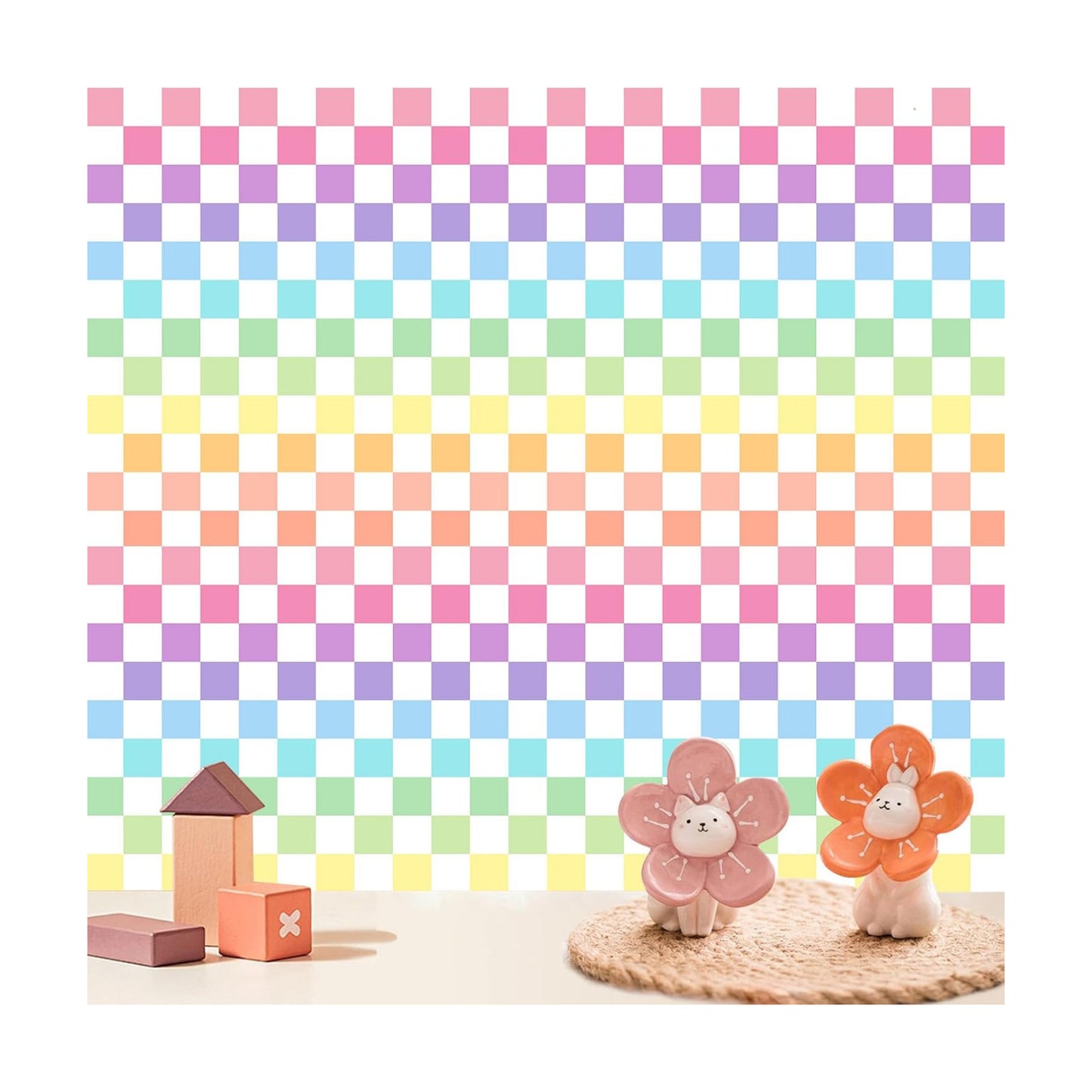Wallpaper Colorful Waterproof Peel and Stick Contact Paper Vinyl / Rainbow / Checkered / 17.3 x 300