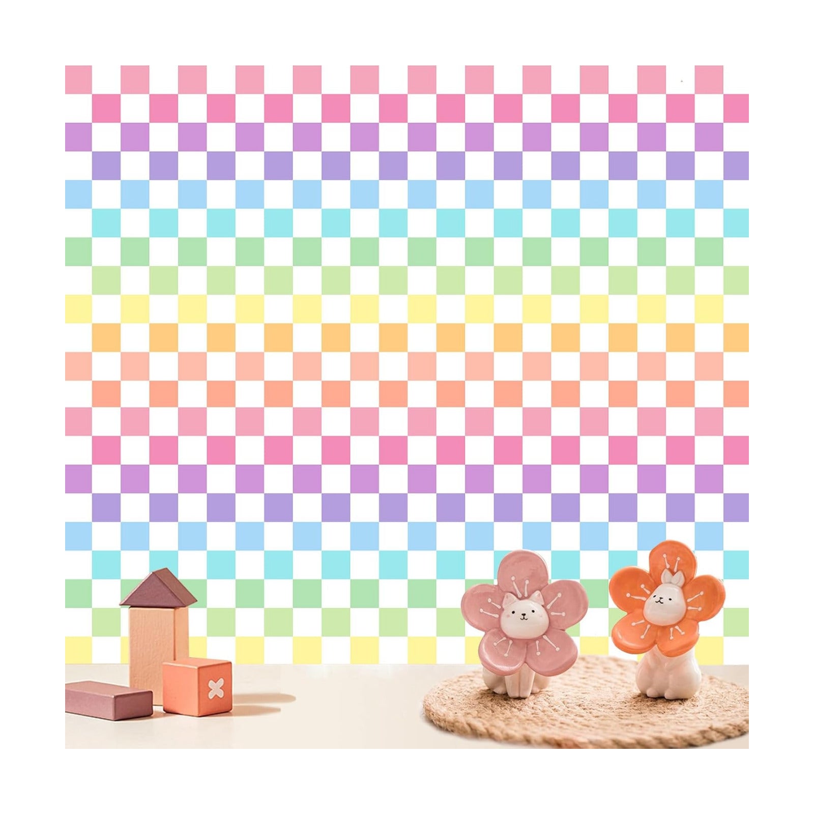 Wallpaper Colorful Waterproof Peel and Stick Contact Paper Vinyl / Rainbow / Checkered / 17.3 x 300