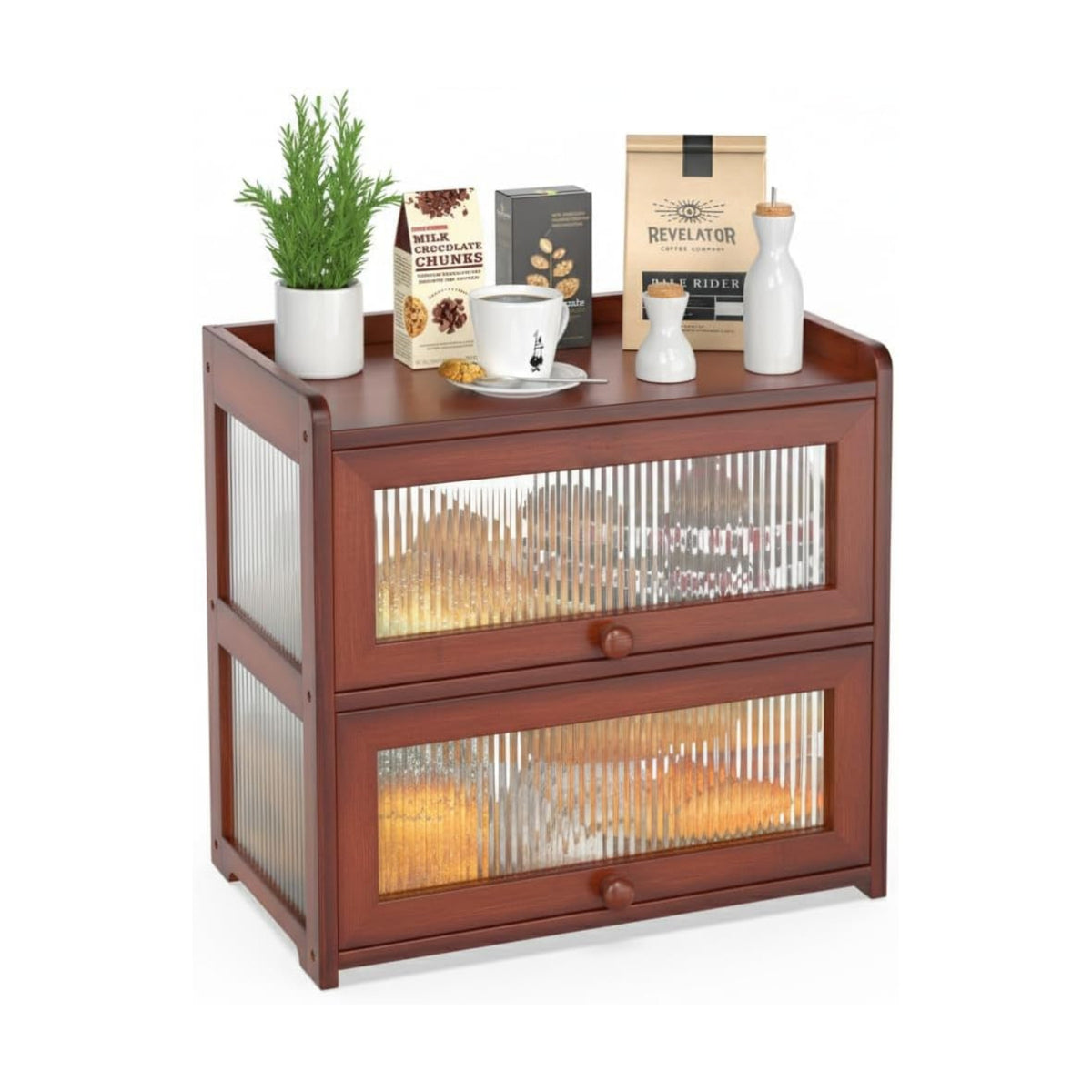 BAMBANG Extra Large Bamboo Bread Box for Kitchen Counter, Double Layer Bread Storage Container Farmhouse Bread Box with