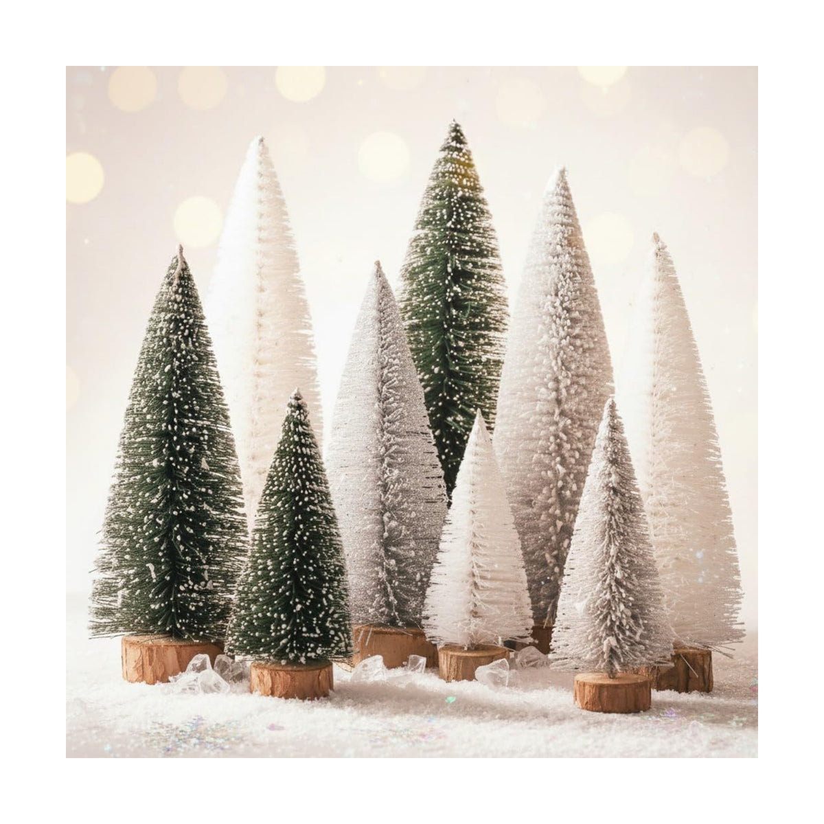 Mini Christmas Tree, Small Pine Tree with Wooden Bases for Xmas Holiday Party Home Tabletop Tree Decor (Green White Silver)