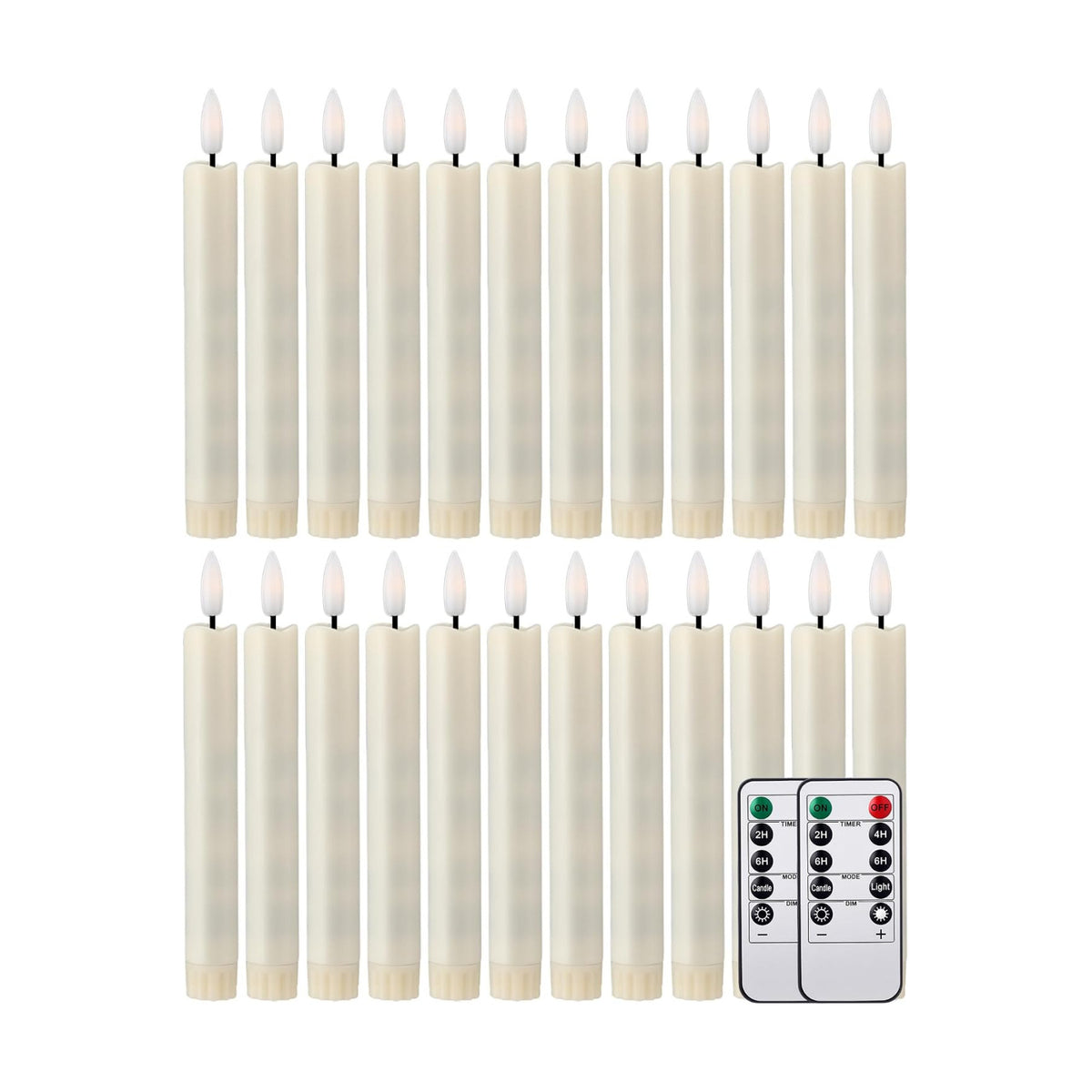 Funtery 24 Pieces 6.5" Flameless LED Taper Candles with Remote Timer Battery Operated Candles Bulk Short LED