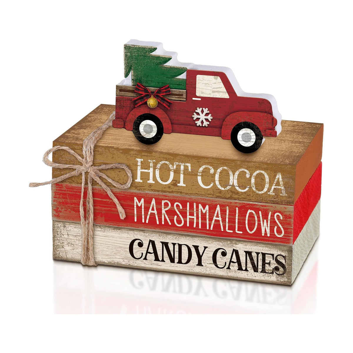 4 Pcs Christmas Tiered Tray Decor Red Truck Wooden Book Signs