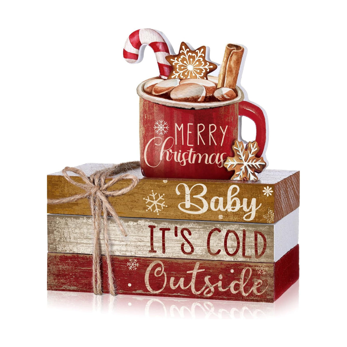 4 Pcs Christmas Table Decorations Indoor, Hot Cocoa Wood Sign