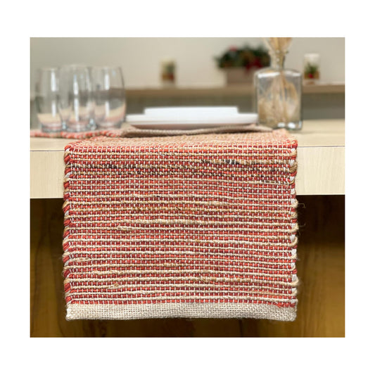 Natural Jute Table Runner, 13x90 Inch | Vintage Boho Rustic Decor, Handwoven, Rust Orange, Farmhouse Dining or Console