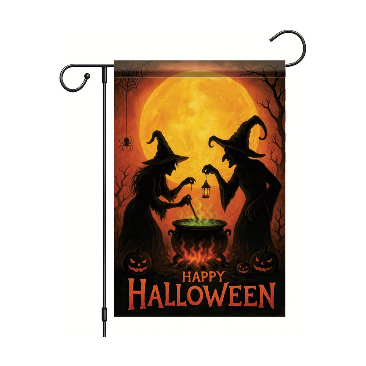 Happy Halloween Garden Flag Witches Cauldron Full Moon Flag 12x18 Inch Double Sided Outdoor Yard Banner for Trick or Treat Haunted House Halloween Decoration Decor