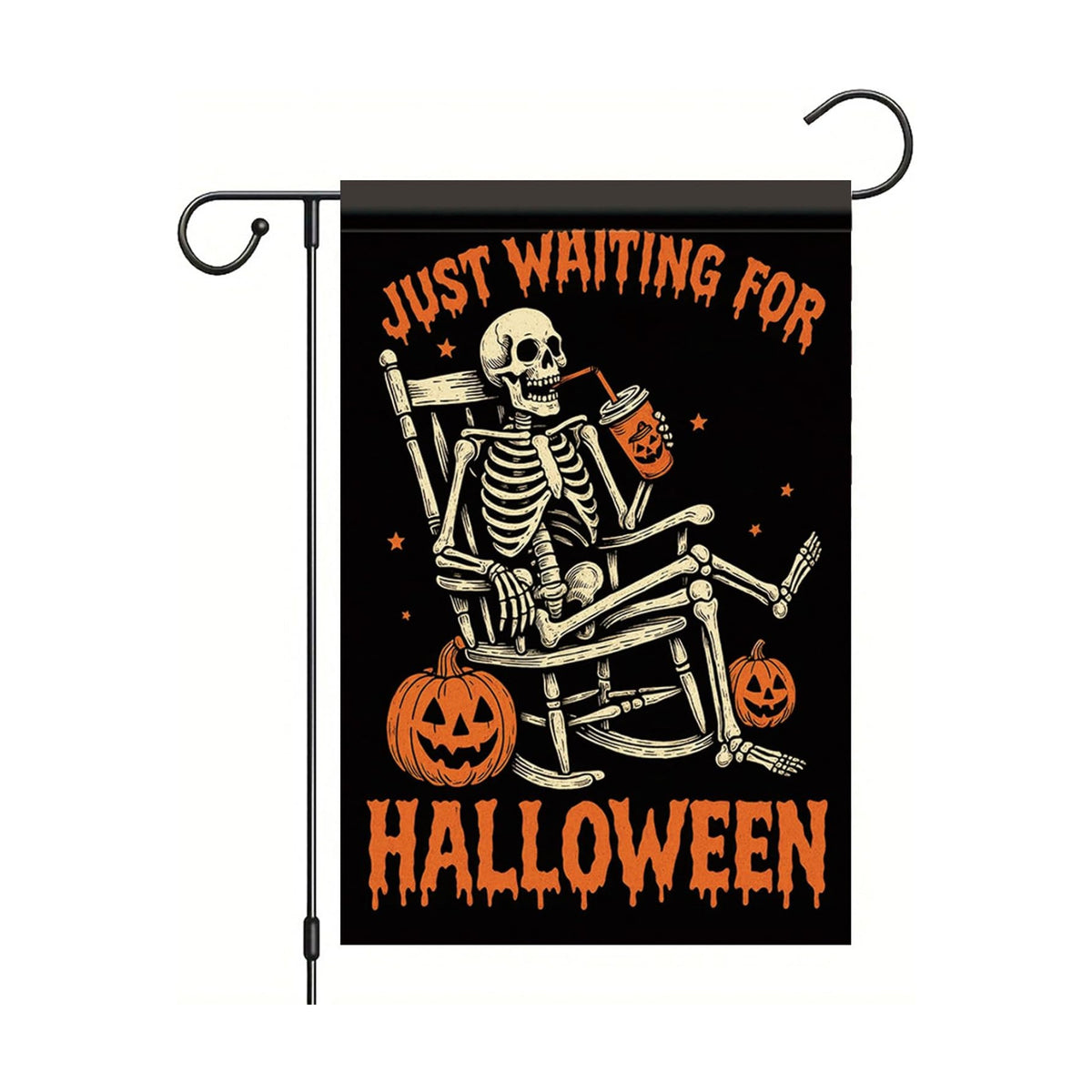 Halloween Garden Flag Skeleton Pumpkin Flag Just Waiting for Halloween 12x18 Inch Double Sided Outdoor Yard Banner for Trick or Treat Haunted House Spooky Decoration Decor