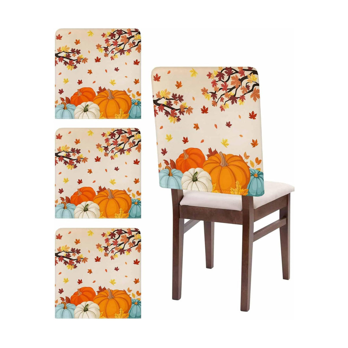 Fall Chair Covers Set of 8 Harvest Pumpkin Chair Slipcover Protector Removable Stretch Chair Covers Autumn Maple Leave Thanksgiving Chair Back Covers for Dining Chairs Kitchen Holiday Party Decor