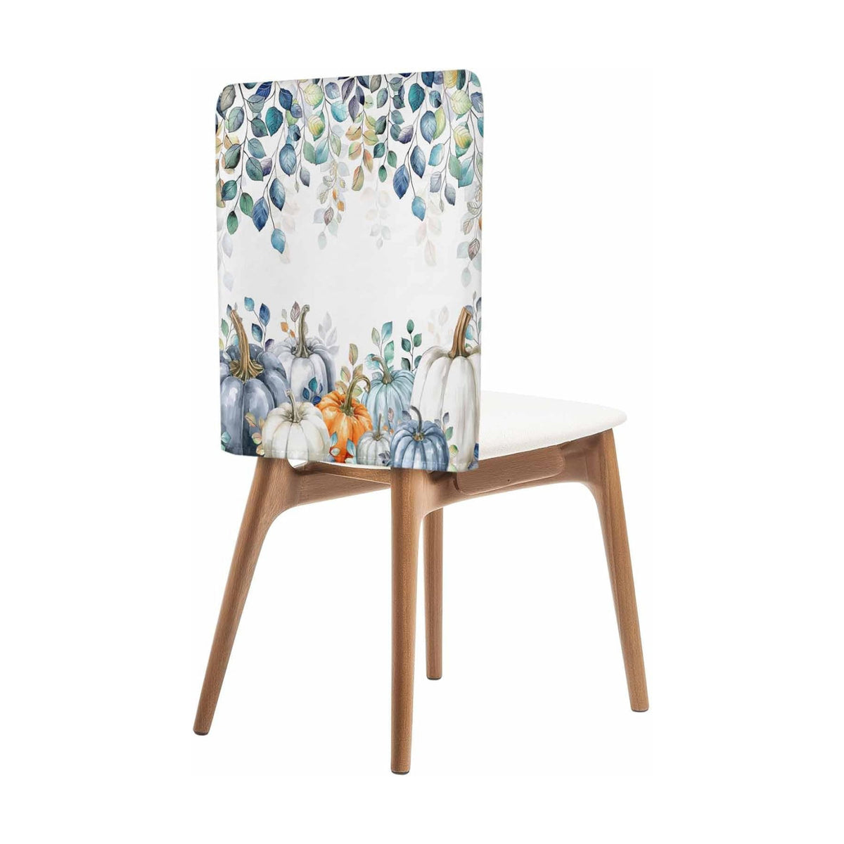 Fall Chair Covers Blue Eucalyptus Leaves Pumpkin Chair Slipcover Protector Removable Stretch Chair Covers Autumn Watercolor Leaf Thanksgiving Chair Back Covers for Dining Chairs Kitchen Holiday Party