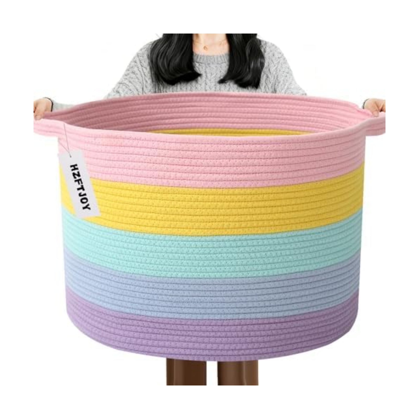 115L Large Blanket Basket,Rope Woven Laundry Basket-Colorful
