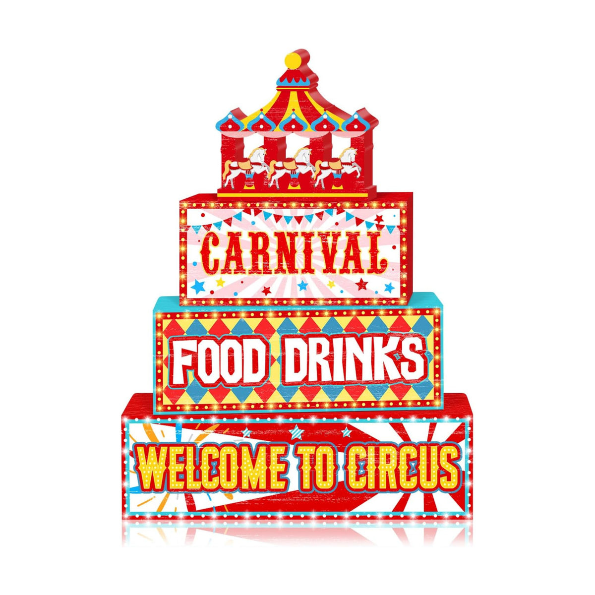 Britimes Tiered Tray Decor Set, 4 Pack, Wooden Table Sign, Carnival