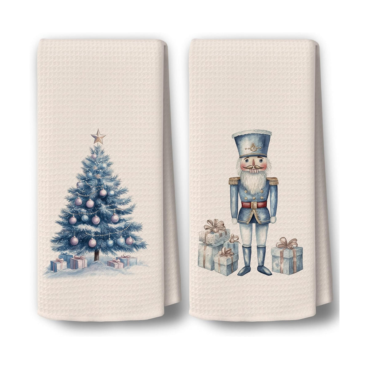 Chinoiserie Christmas Kitchen Towels Decor Set of 2 - Blue Christmas Tree Holiday Hand Tea Towels, Retro Grandmillenial Xmas Gifts Dish Towel Dishcloths Decorations for Home Kitchen, 16"x24"