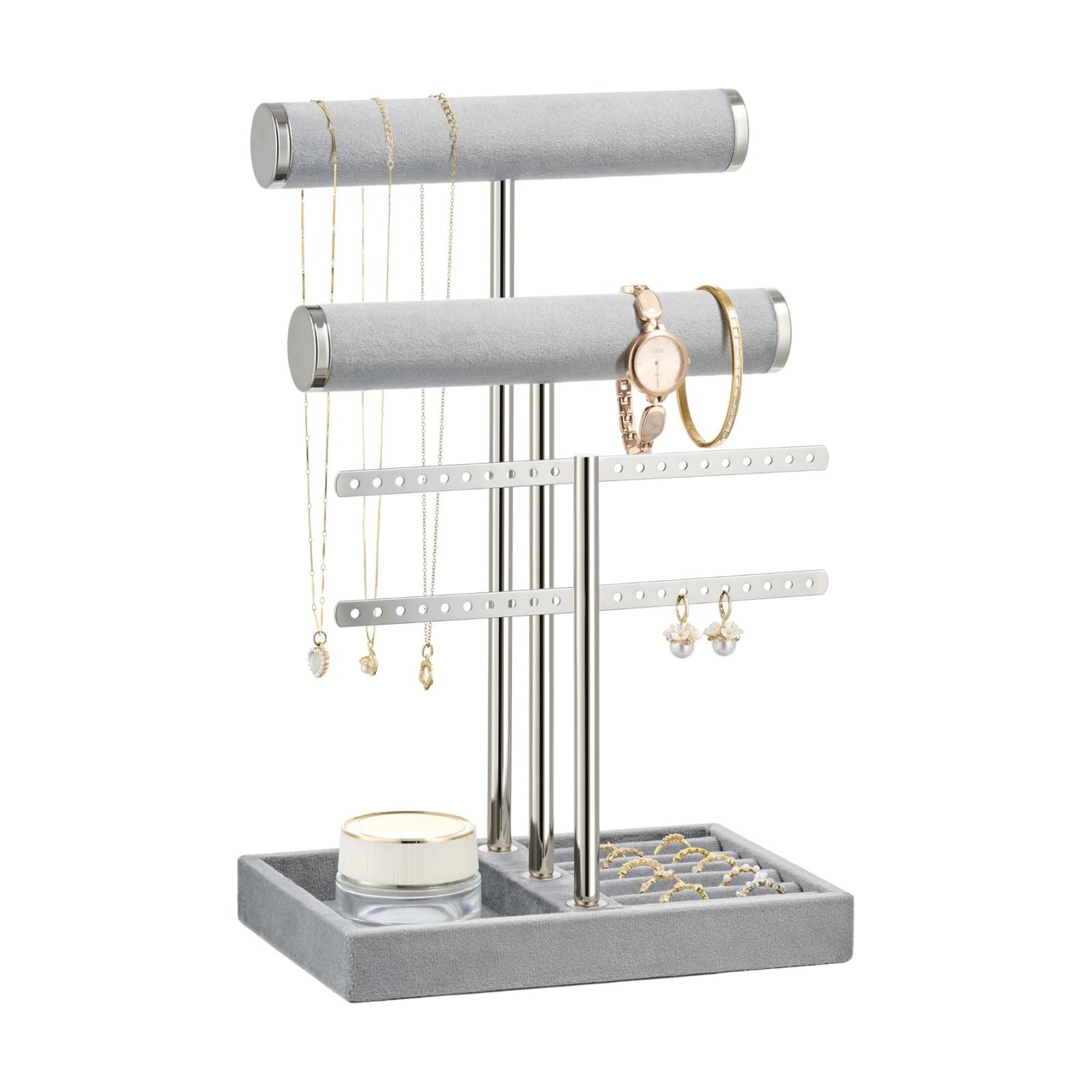 Detachable T Bar Velvet Bracelet Holder / Grey / Standard