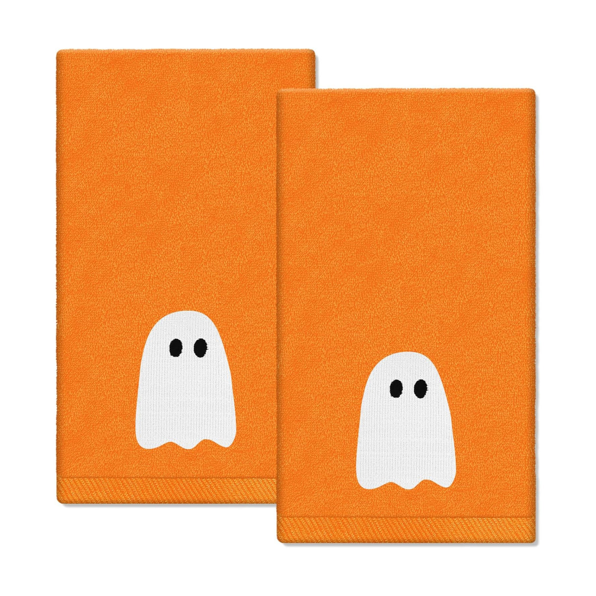 JarThenaAMCS 2 Pack Halloween Hand Towels Embroidered Orange Ghost Cotton Dish Towel for Bathroom Hand Drying Kitchen Cleaning Towel Gift Set, 29.5 x 13.7 Inch