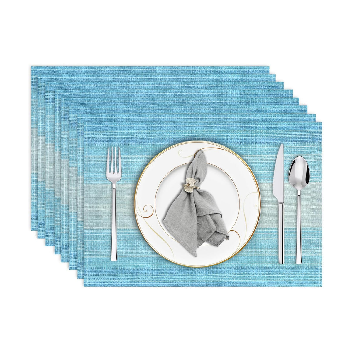 Blue Placemats Set of 8, 12x18 Inch Washable Easy to Clean Heat-Resistant Anti-Skid Table Mats for Holiday Party