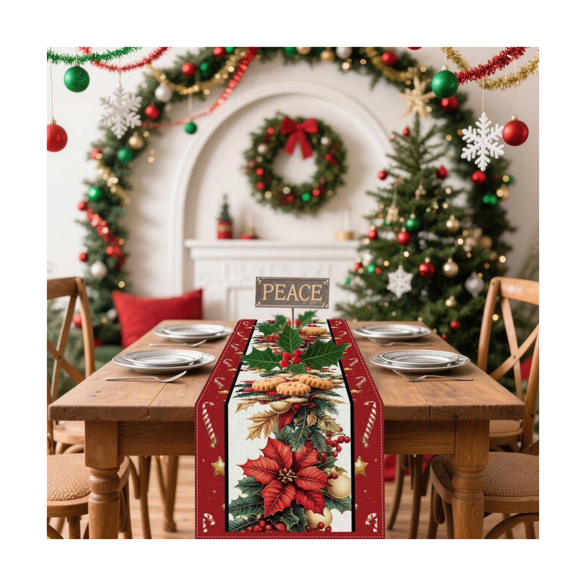 Winter Table Runner, Seasonal Christmas Kitchen Table Decoration, Suitable for WinterChristmas Family Gathering Indoor 13x72 inches (13x72 inches, Three Christmas Trees)