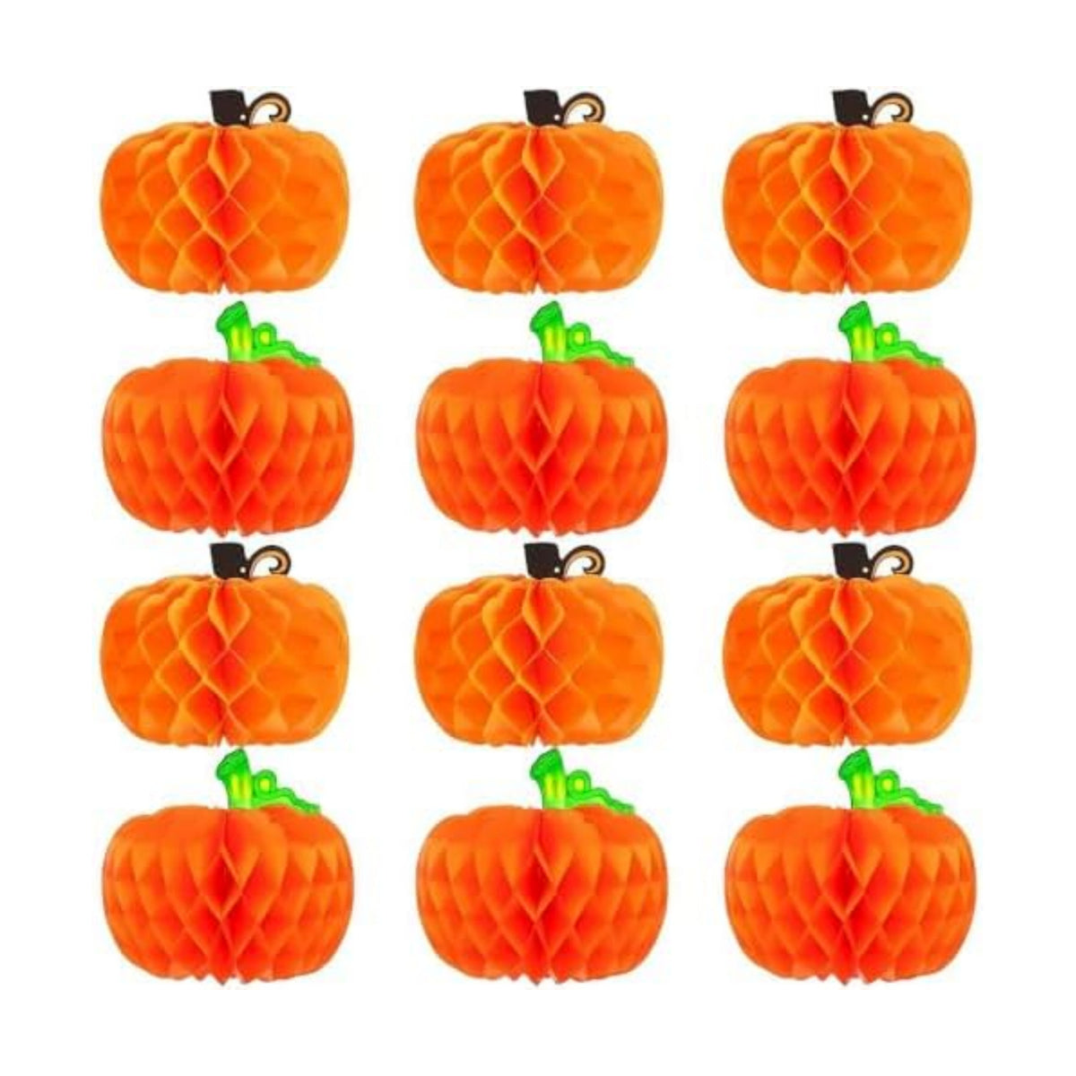12 Pcs 10 Inch Hanging Pumpkin Shaped Honeycomb Centerpiece with String, Large Autumn Tissue Ball Table Decoration for Halloween Thanksgiving Party Supplies