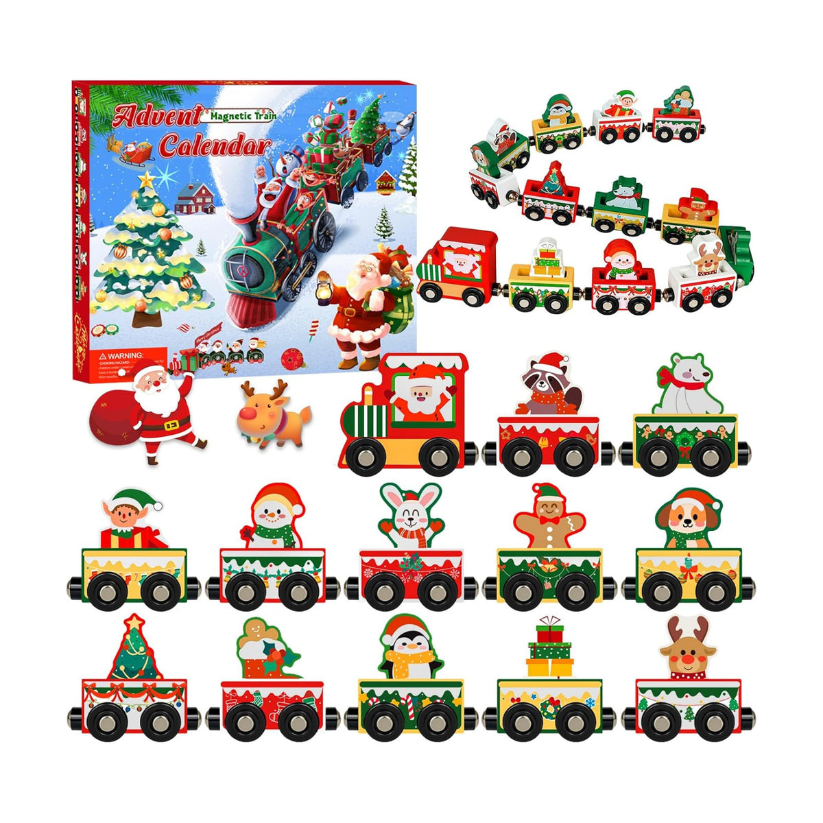 Advent Calendar 2026 Magnetic Wooden Animal Train for Kids,24 Day Christmas Advent Calendar Surprise Train,Montessori